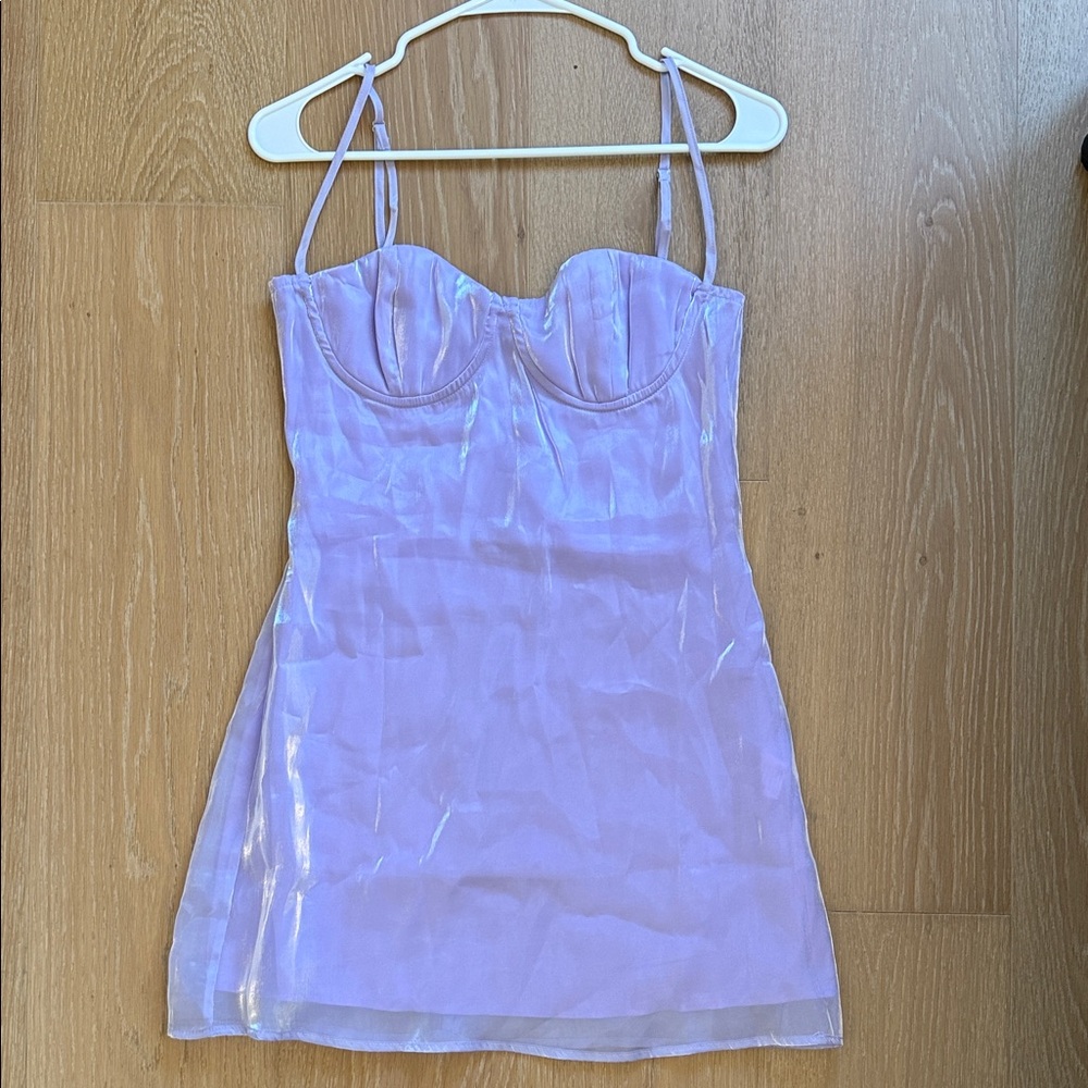 Princess Polly Lilac Iridescent Mini Dress Scallop Neckline